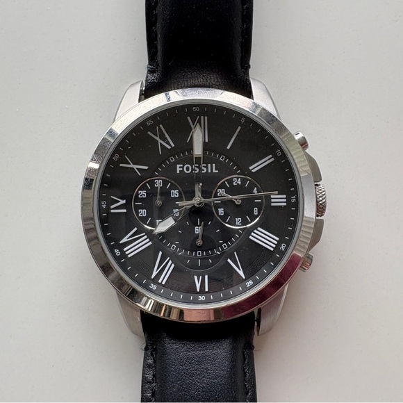 Fossil Other - GUC Fossil Grant Chronograph Black Leather Watch (FS4812)